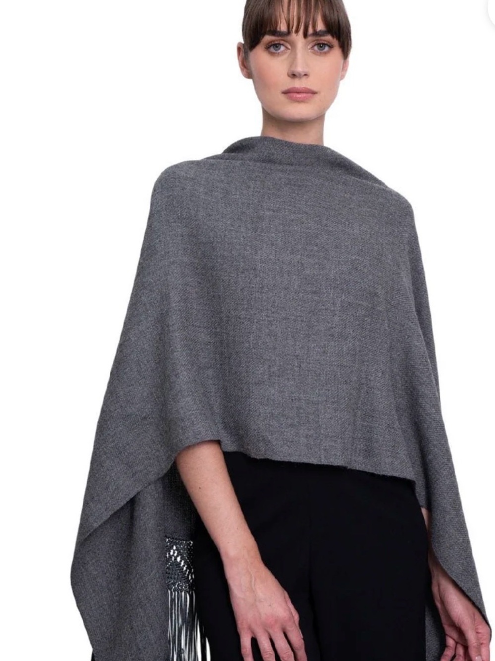 Pineda Covalin 100% Alpaca Wool Charcoal Grey Fringe Wrap Shawl Scarf